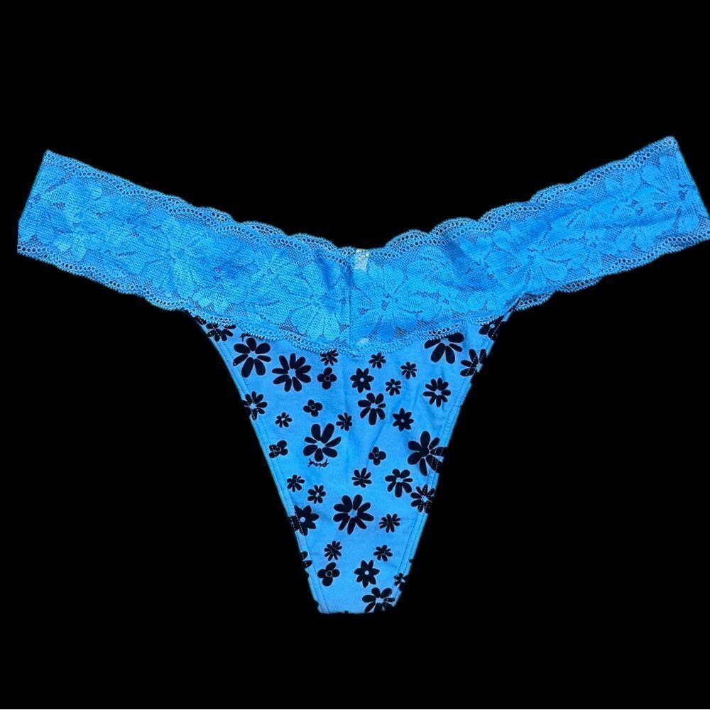 Victoria’s Secret Pink Lace Waist Thong Panty blue floral XXL